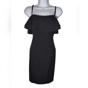 Karl Lagerfeld‎ Black Knee-Length Spaghetti Strap Ruffle Top Sheath Dress 0
